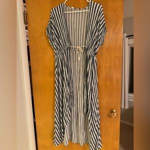 Pink blush tie waist stripped kimono